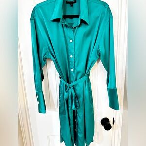 Banana Republic emerald green silk button up dress